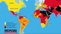 Mapa Reportérů bez hranic zachycující svobodu tisku ve světě